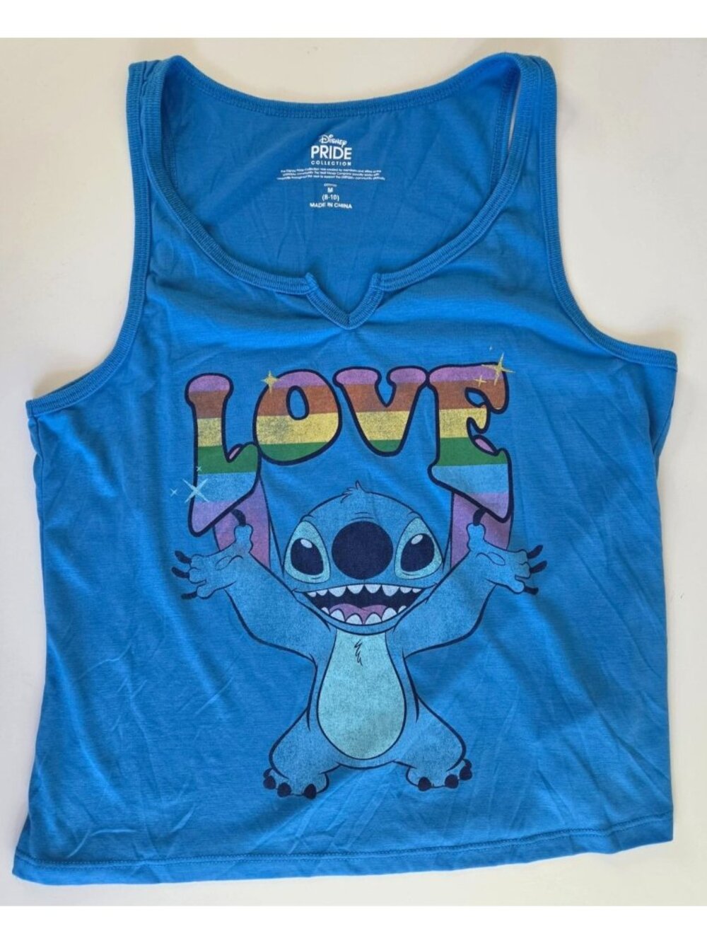 Disney Pride Collection Stitch Love Rainbow Tank Top Blue M 8-10 Kids Sleepwear